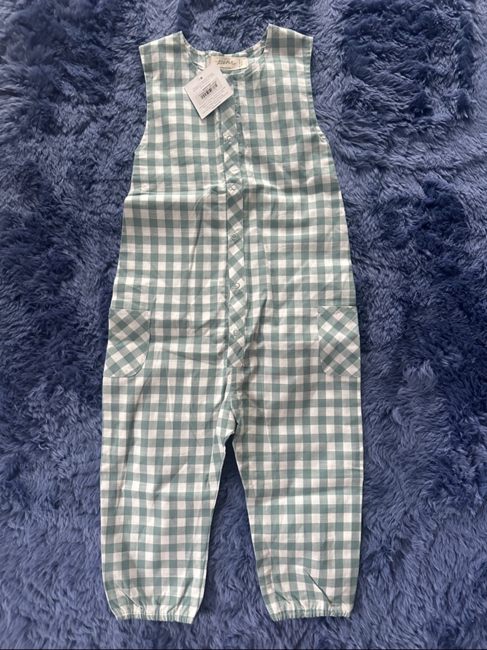 Pehr Kids Green Gingham Sleeveless Jumpsuit